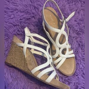 White Strappy Wedge Sandals, never worn. Size 8.5